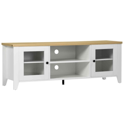 HOMCOM Fireplace TV Stand for TVs up to 60 inches, Wood TV Cabinet w/ Storage Doors or Living Room, Office, White and Oak