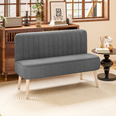 HOMCOM Modern 2 Seater Sofa, Upholstered Two Seater Couch with Rubber Wood Legs, Grey