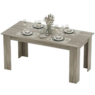 HOMCOM 63" Kitchen Table for 4-6 People, Dining Table with Wood Effect for Dining Room, Grey