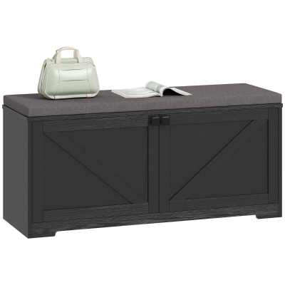 HOMCOM Shoe Storage Bench with Padded Seat, Entryway Bench Holds up to 352 lb, Shoe Organizer, 8 Pairs, Black Wood Grain