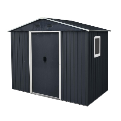 8 x 4 ft Outdoor Metal Storage Shed with Door and Metal Foundation, Storage Hut ideal for Backyard, 93'' L x 51.5'' W x 74.5'' H, Black+White