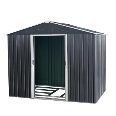 8 x 6 ft Outdoor Metal Storage Shed with Galvanized Steel Panels and Sliding Doors, Outbuilding for Backyard, 89" L x 64" W x 75" H, Black