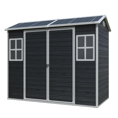 Outdoor Storage Shed with Double-Door and Two Windows, Heavy-Duty Resin Panels, Outbuilding for Backyard, 96" L x 52.5" W x 81" H, Black