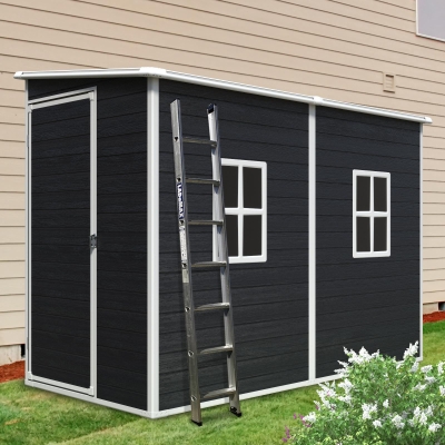 Outdoor Resin Storage Shed with 2 Windows and Lockable Doors, Storage Hut with Waterproof and Floor, 52.5'' L x 100'' W x 74'' H, Black