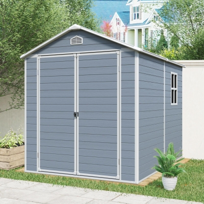 Resin Outdoor Storage Shed Kit with Pad-Lockable Double Doors, Outbuilding for Garden Hobbyists, 75'' L x 95.5'' W x 82.5'' H, Gray