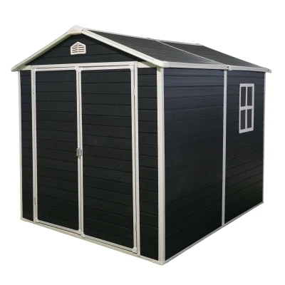 Resin Outdoor Storage Shed Kit with Pad-Lockable Double Doors, Storage Hut with Heavy-Duty Construction, 75'' L x 95.5'' W x 82.5'' H, Black