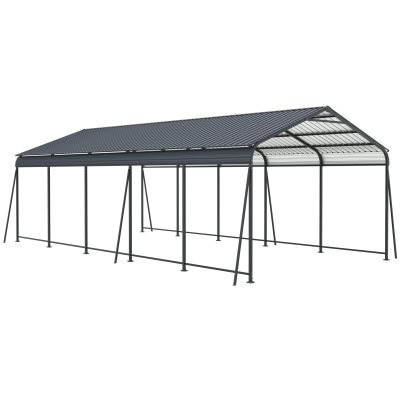 Heavy Duty Outdoor Carport with Galvanized Steel Roof, Large Garage Perfect for Cars and Trucks, 156'' L x 317'' W x 107.5'' H, Charcoal