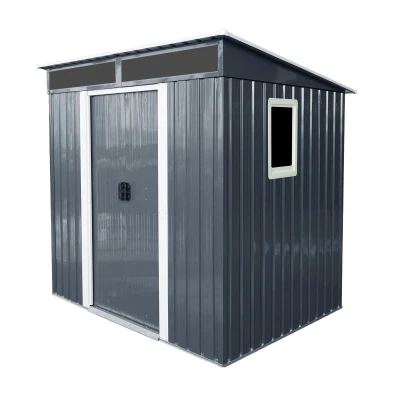6 x 5 ft Outdoor Metal Storage Shed with Transparent Plate, Galvanized Steel Storage Hut for All-Weather Use, 77'' L x 59.5'' W x 71'' H, Black+White