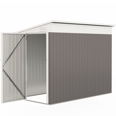 Outsunny 4' x 8' Outdoor Storage Shed Lean to Shed Outdoor Metal Tool Shed with Lockable Door and Air Vents, Light Grey