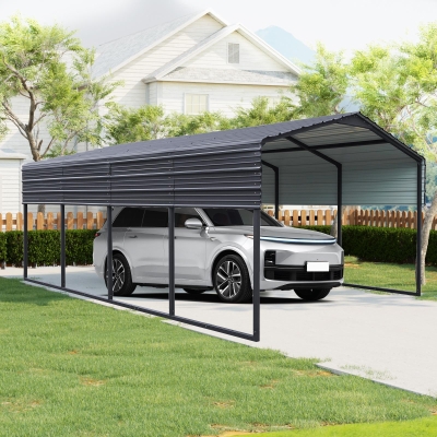 12 x 20 ft Metal Outdoor Garage with Heavy Duty Galvanized Steel, Waterproof Car Shelter for storage, 144" L x 235" W x 103" H, Charcoal