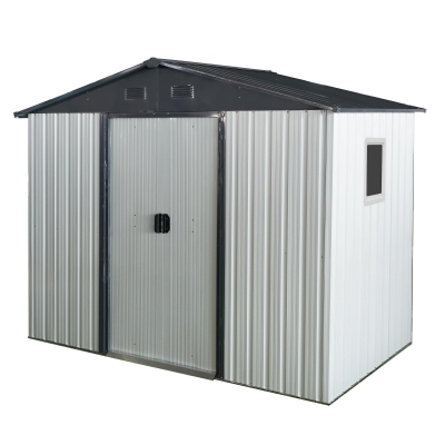 8 x 4 ft Outdoor Metal Storage Shed with Window, Lockable Door, Outbuilding for Garden Hobbyists, 93" L x 52" W x 75" H, White+Black