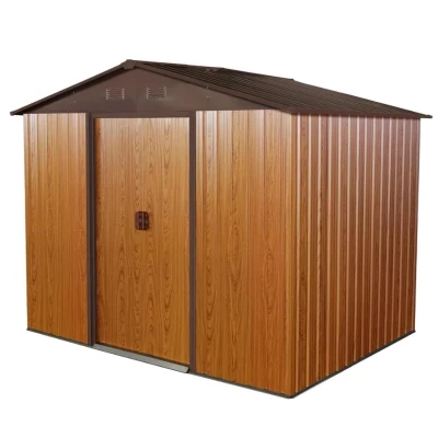 8 x 6 ft Outdoor Metal Storage Shed with Galvanized Steel Panels and Sliding Doors, Outbuilding for Backyard, 89" L x 64" W x 75" H, Coffee