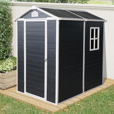 Outdoor Plastic Storage Shed with Floor and Heavy-Duty Resin Panels, Storage Hut with Pad-Lockable Door, 52.5'' L x 76.5'' W x 78.5'' H, Black