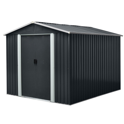 8 x 10 ft Outdoor Metal Storage Shed with Metal Foundation, Robust Construction, Outbuilding for Garden, 89" L x 115" W x 75" H, Black