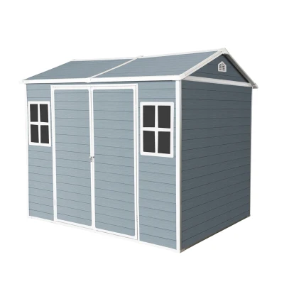 Resin Outdoor Storage Shed with Floor, Lockable Door and Windows, Waterproof Outbuilding for Backyard, 96" L x 75" W x 85" H, Grey