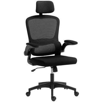 HOMCOM Ergonomic Mesh Office Chair, High Back Desk Chair with Rotatable Headrest, Flip-Up Armrests, Lumbar Support, Black