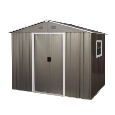 Outdoor Metal Storage Shed with Robust Construction and Sliding Doors, Outbuilding for Garden Hobbyists, 93'' L x 68.5'' W x 75'' H, Grey
