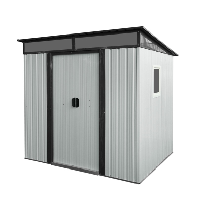 6 x 5 ft Outdoor Metal Storage Shed with Transparent Plate, Galvanized Steel Storage Hut for All-Weather Use, 77'' L x 59.5'' W x 71'' H, White+Black