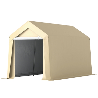 Outsunny 7' x 12' Outdoor Storage Shed Portable Garage with Roll-up Door for Motorcycle, Bike, Garden Tools, Beige