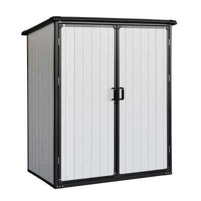 5 x 3 ft UV-Resistant Outdoor Storage Shed with Lockable Doors, Waterproof Resin Cabinet for Backyard, 57" L x 37.5" W x 64" H, Beige+Black