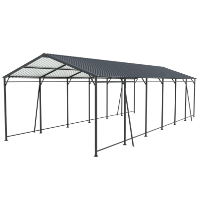 Heavy Duty Metal Carport with Galvanized Steel Roof and Frame, Large Garage with 4 Fixed Supports, 142" L x 379.5" W x 106" H, Charcoal