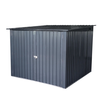 Outdoor Steel Storage Shed for Bicycles with Slope Roof and 4 Bike Tracks, Outbuilding for Garden Hobbyists, 81'' L x 76'' W x 64'' H, Black