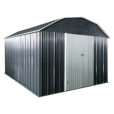 10 x 12 ft Outdoor Metal Storage Shed with Arch Roof and Lockable Double Doors, Outbuilding for Backyard, 118" L x 141" W x 87" H, Black