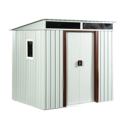 Outdoor Metal Storage Shed with Metal Foundation and Robust Construction, Storage Hut ideal for Backyard, 77'' L x 59.5'' W x 71'' H, White