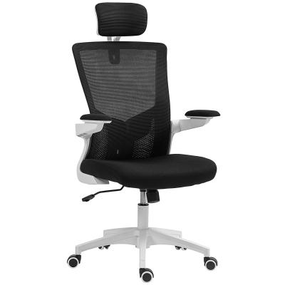 HOMCOM Ergonomic Office Chair, Swivel Desk Chair with Adjustable Lumbar Support, Headrest and Height, Flip-up Armrests, Black