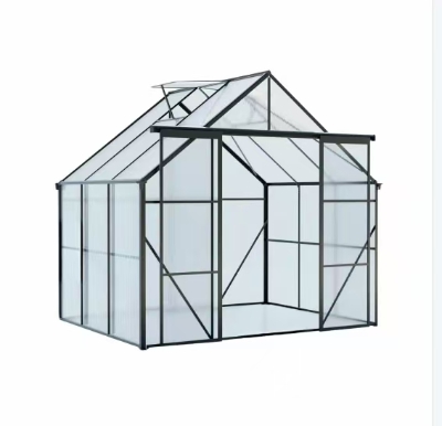 Walk-in Polycarbonate Greenhouse with Double Sliding Doors, Galvanized Base, Heavy Duty Hothouse for Plant, 94.5" L x 74" W x 89.5" H, Black