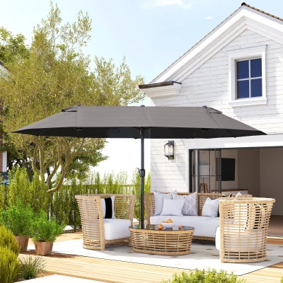 Outsunny 15ft Double-Sided Patio Umbrella, Gray