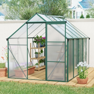 Polycarbonate Walk-in Greenhouse with Sliding Door and Adjustable Roof, Hothouse with Duty Aluminum Frame, 75'' L x 122.5'' W x 77'' H, Green