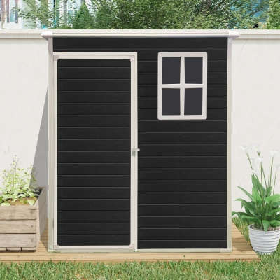 Outdoor Plastic Storage Shed with Floor and Heavy-Duty Resin Panels, Storage Hut with Pad-Lockable Door, 62'' L x 41'' W x 72.5'' H, Black