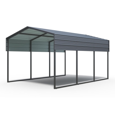 Outdoor Carport with Galvanized Steel Roof and Frame, Heavy Duty Metal Canopy for Driveway, 121'' L x 177.5'' W x 99.5'' H, Charcoal
