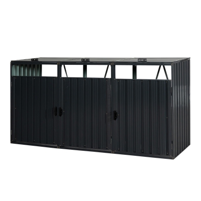 Metal Garbage Bin Shed with Ventilated and Lockable Design, Trash Can Shed Ideal for Outdoor Storage, 94.5'' L x 31.5'' W x 48'' H, Black