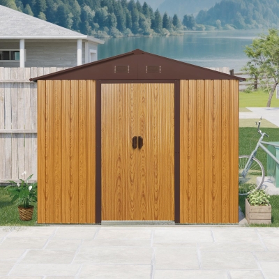 8 x 4 ft Outdoor Metal Storage Shed with Door and Metal Foundation, Storage Hut ideal for Backyard, 93'' L x 51.5'' W x 74.5'' H, Coffee