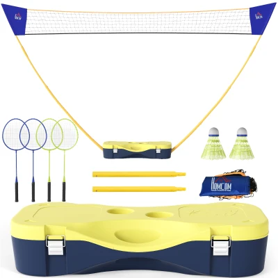 HOMCOM Portable Badminton Net Set with 9.5x5 ft Net, Foldable Badminton Net with 2 Shuttlecocks, 2 Badminton Rackets and 1 Suitcase, for Indoor Outdoor, Beach, Backyard