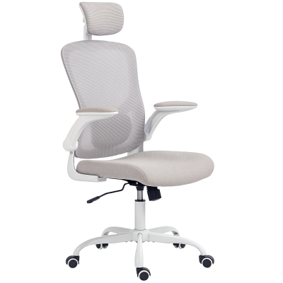 HOMCOM Ergonomic Office Chair, Mesh Desk Chair with Adjustable Headrest, Lumbar Support and Height, Flip-Up Armrests, Grey