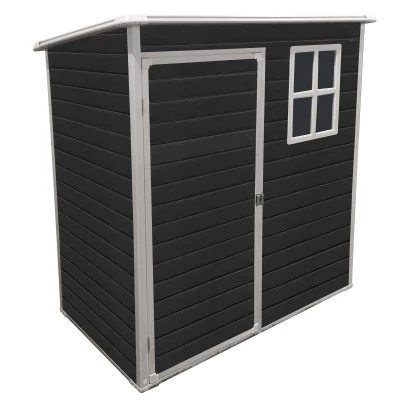 Outdoor Plastic Storage Shed with Floor and Heavy-Duty Resin Panels, Storage Hut with Pad-Lockable Door, 62'' L x 41'' W x 72.5'' H, Black