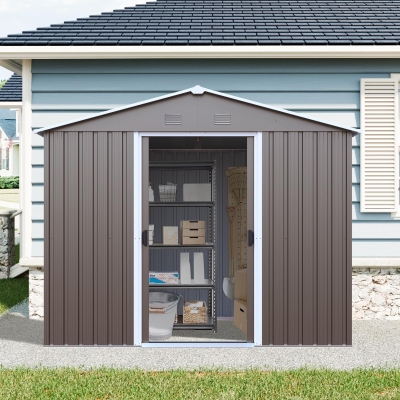 8 x 4 ft Outdoor Metal Storage Shed with Pad-lockable Sliding Doors, Storage Hut with Galvanized Steel Panels, 93'' L x 51.5'' W x 75'' H, Gray