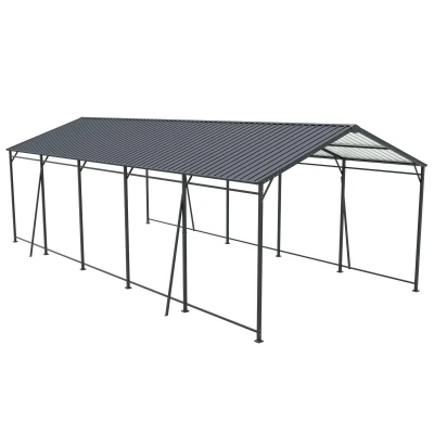 Heavy-Duty Outdoor Metal Carport with Galvanized Steel Roof, Large Garage Ideal for Cars and Trucks, 153.5'' L x 317'' W x 105.5'' H, Charcoal