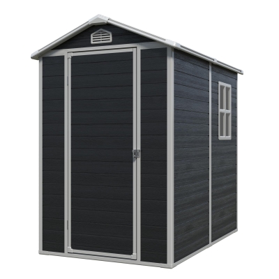 Outdoor Plastic Storage Shed with Floor and Heavy-Duty Resin Panels, Storage Hut with Pad-Lockable Door, 52.5'' L x 76.5'' W x 78.5'' H, Black