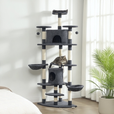 PawHut 79" Scratching Kitten Tree Condo Kitten Scratch Activity Center Toys Dark Grey