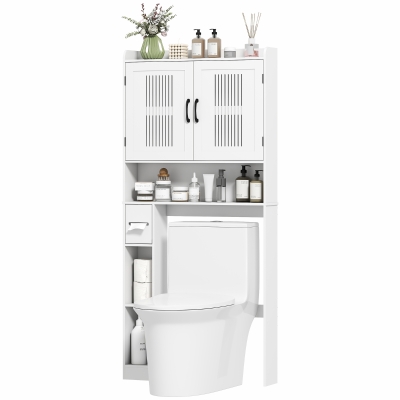 HOMCOM Over the Toilet Storage Cabinet, Bathroom Organizer with Adjustable Shelf, Toilet Paper Holder for Bathroom, Laundry