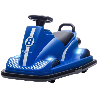 Qaba Bumper Car for Kids, 6V Battery Powered Bumping Car with 360 Degree Spin, Dual Motors, Music, for 3-8 Years, Blue
