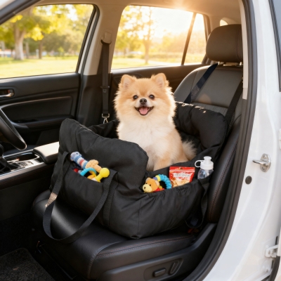 PawHut Dog Car Seat for Small Pets, Dog Booster Car Seat with Cushion and Storage Pockets, Machine Washable, Black