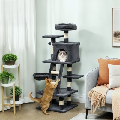 PawHut 52 Inch Large Cat Tree for Indoor Cats, Dark Grey