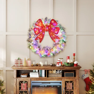 HOMCOM 36in Pre-Lit Christmas Wreath with Bow & Remote, 11 Modes