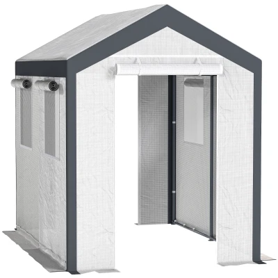 Outsunny 8' x 6' x 7.5' Heavy-duty Walk-in Greenhouse Outdoor Vegetable Plants Growing Warm House Seed Plant Growth Tent Polytunnel Shelter White