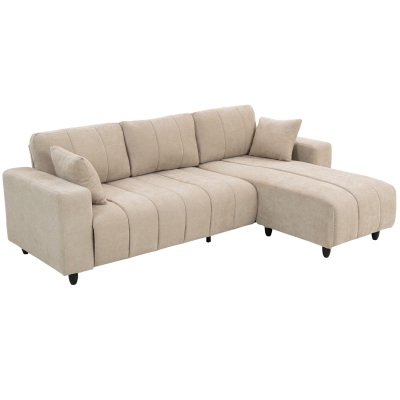 HOMCOM Sectional Couch with Integrated Seat, 3 Seater L-Shaped Sofa with Changeable Chaise, Spring Cushion, 2 Pillows, Beige